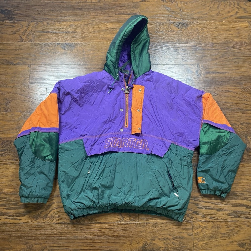Vintage Starter S2 Colorblock Anorak Jacket Purple Green Orange XL Pullover